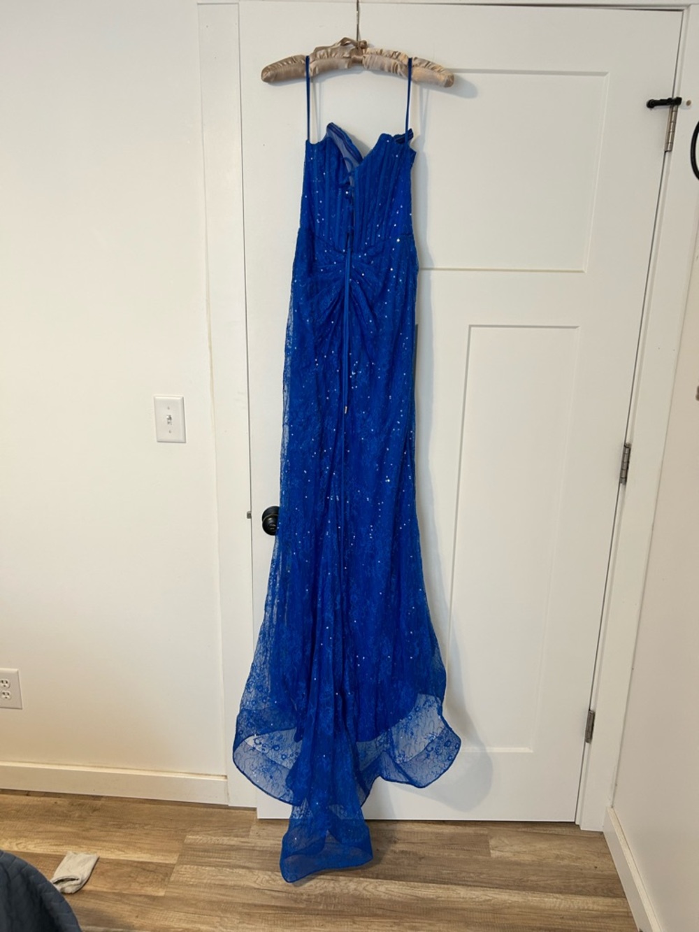 Royal Blue Strapless Evening Gown with Side Slit